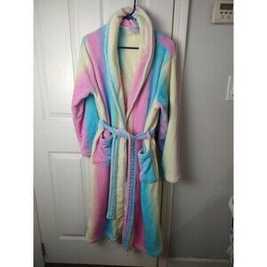 Rongtai Woman L Rainbow Unicorn Plush Pocket Long Robe Long Sleeve Casual Lounge